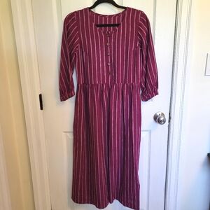 Linen Midi Dress With Wood Buttons